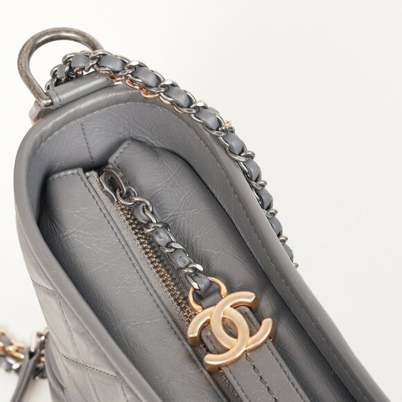 Chanel Gabrielle Quilted Hobo Aged Calfskin Grey Leather Crossbody Shoulder Bag - Picture 9 of 12